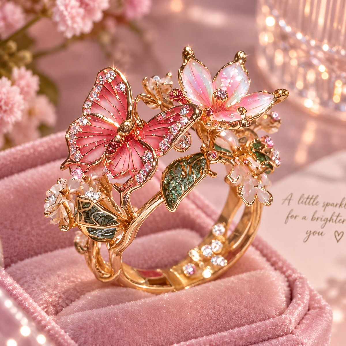 ❀ Butterfly & Flower Rhinestone Ring