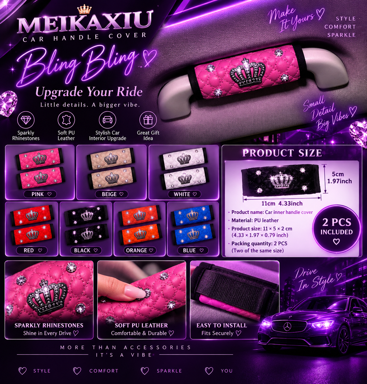 ⚙ Rhinestone Handbrake Handle Cover