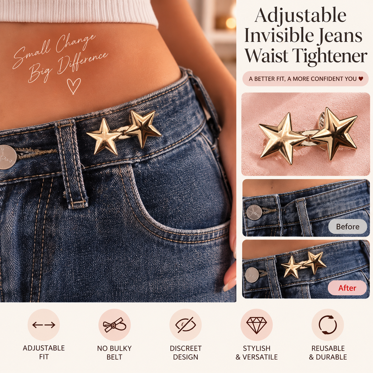 ✧ Adjustable Invisible Jeans Waist Tightener