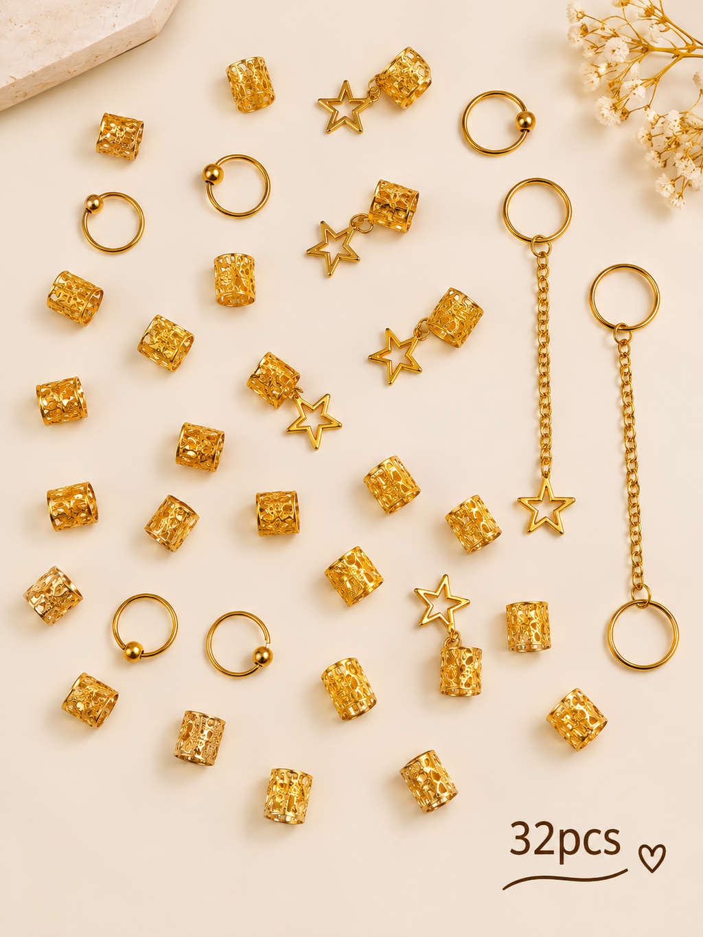 ☆ 32-Piece Star Braid Cuffs & Loc Jewelry Set