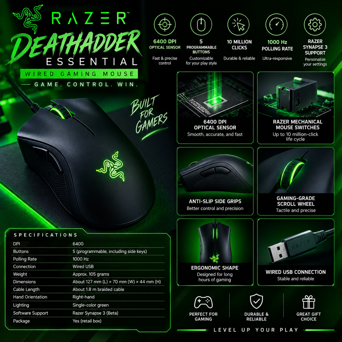 🖱 Razer DeathAdder Essential Wired Gaming Mouse