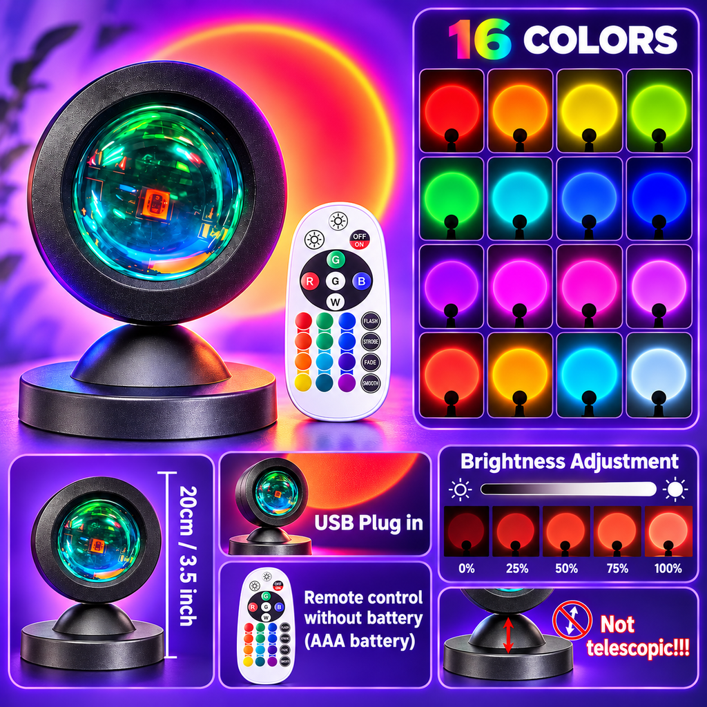 🌅 16-Color Sunset Projection Lamp