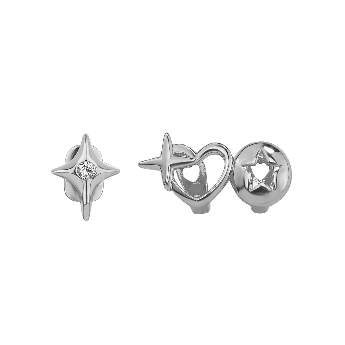 ♡ Silver-Tone Hollow Heart Tooth Caps