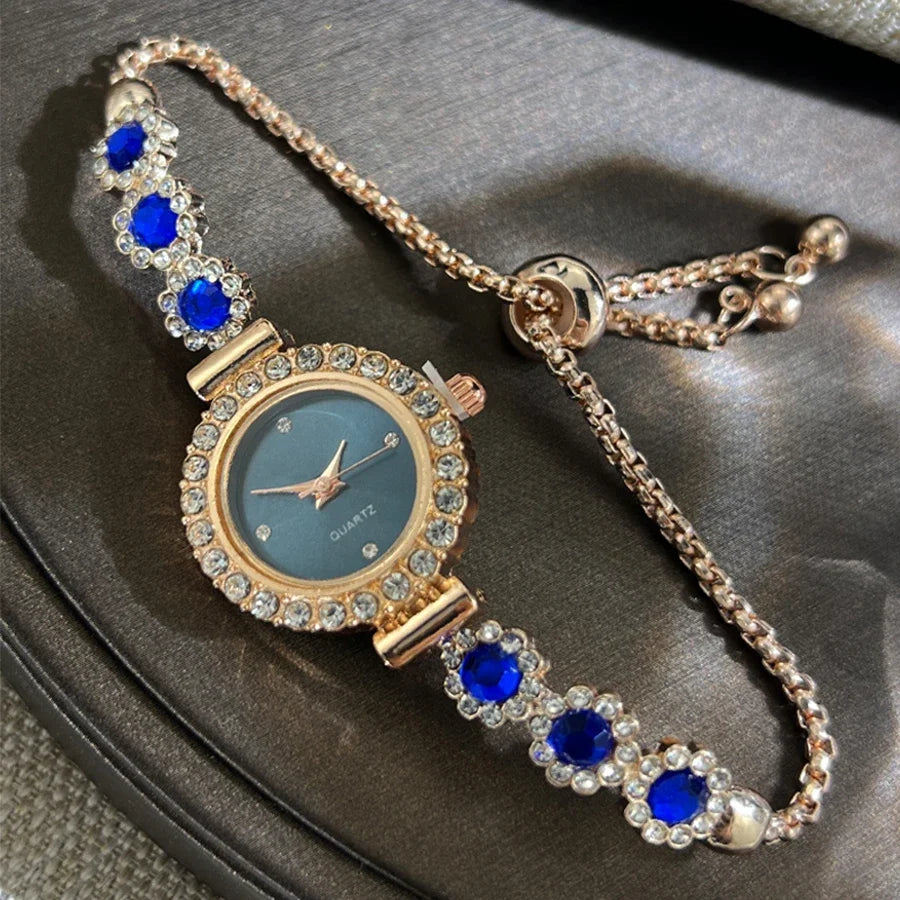 ✧ Rhinestone Flower Bracelet Watch