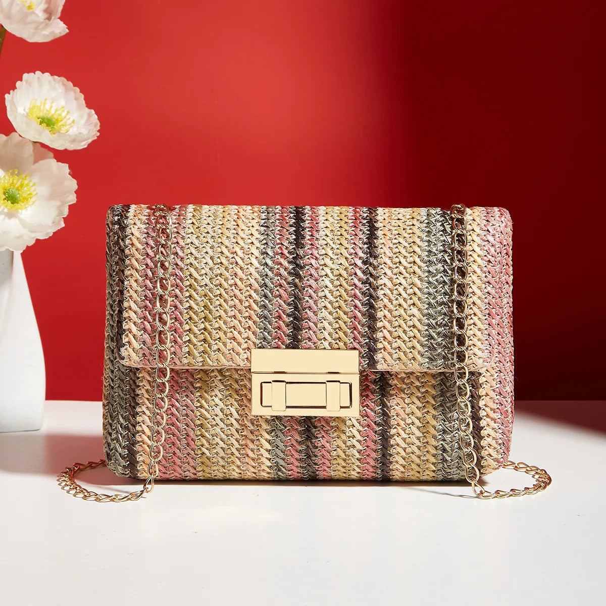 ♡ Woven Chain-Strap Shoulder Bag
