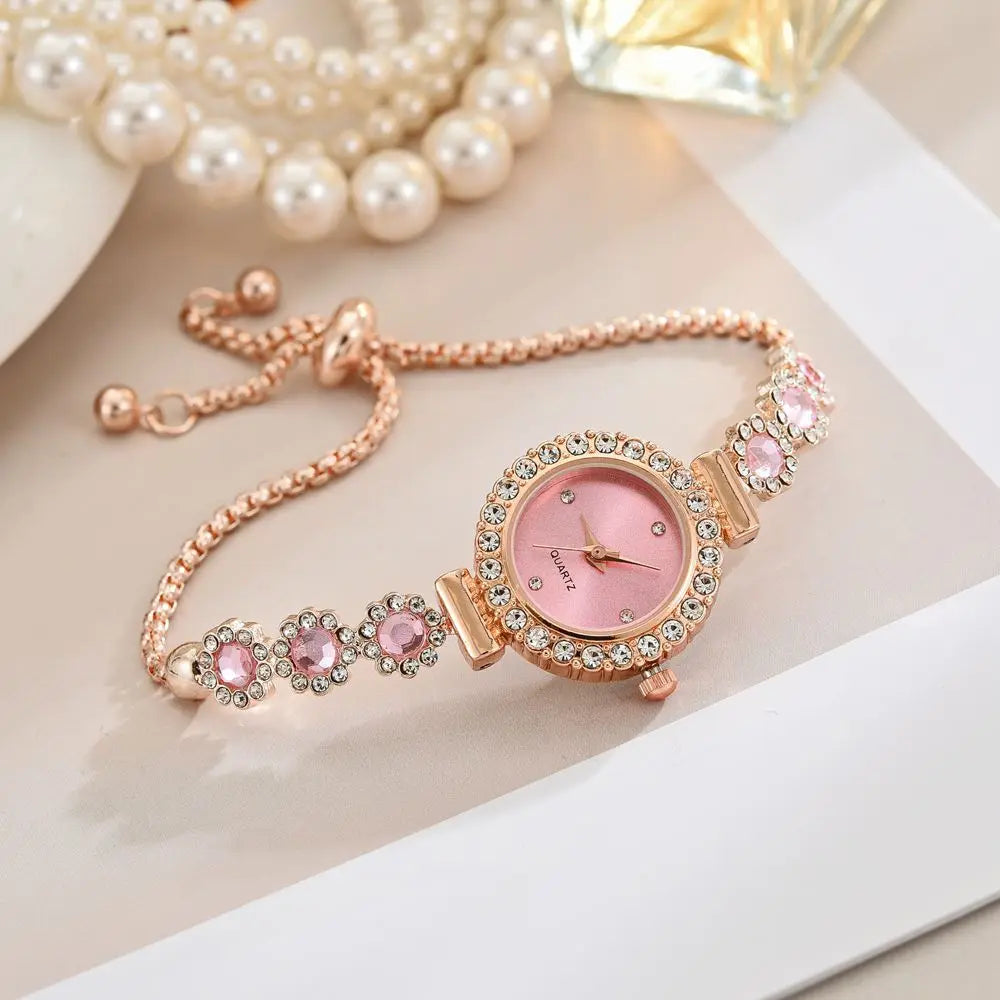 ✧ Rhinestone Flower Bracelet Watch