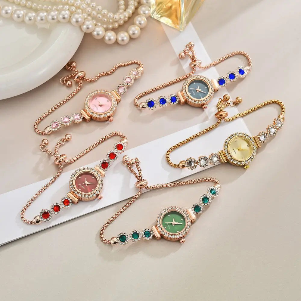 ✧ Rhinestone Flower Bracelet Watch