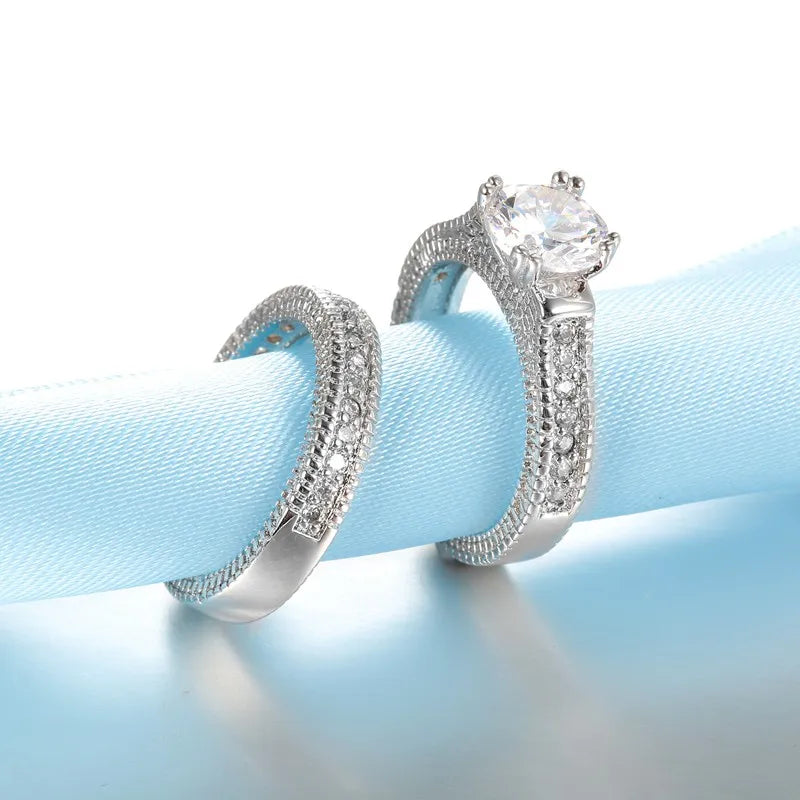 ♡ Silver-Tone Couple Ring Set