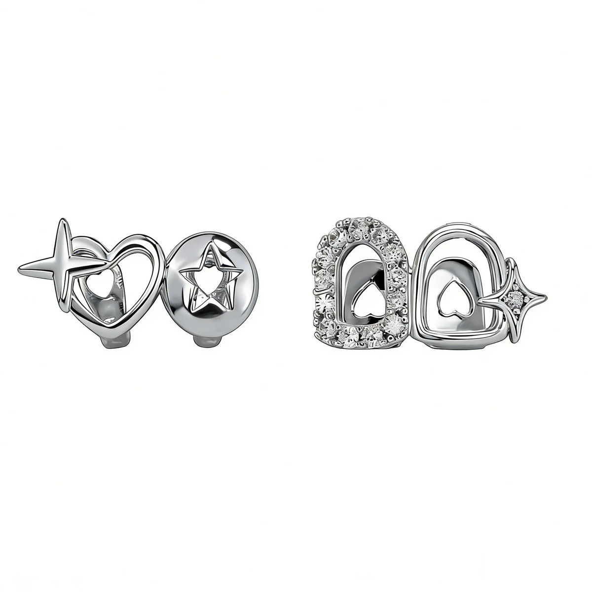 ♡ Silver-Tone Hollow Heart Tooth Caps