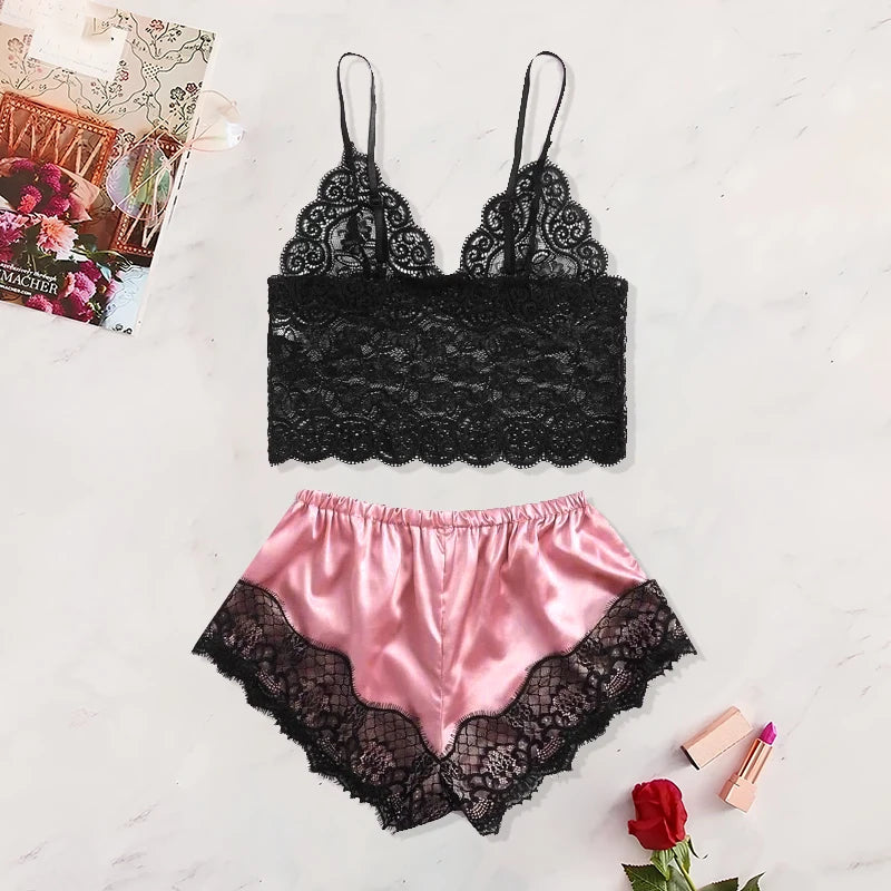 🌙 2-Piece Lace Cami & Shorts Pajama Set
