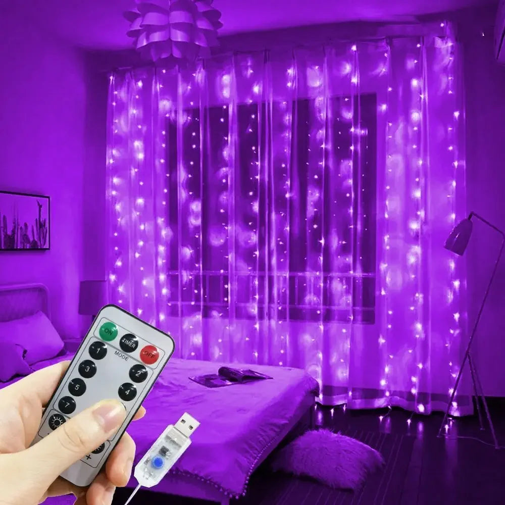 ✨ 8-Mode USB Curtain String Lights