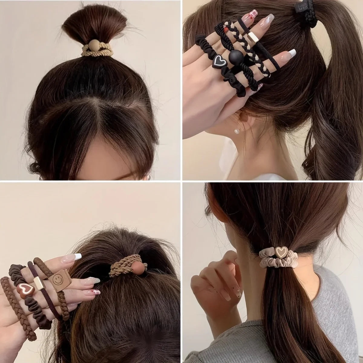 ♡ Heart Charm Beaded Hair Tie Set