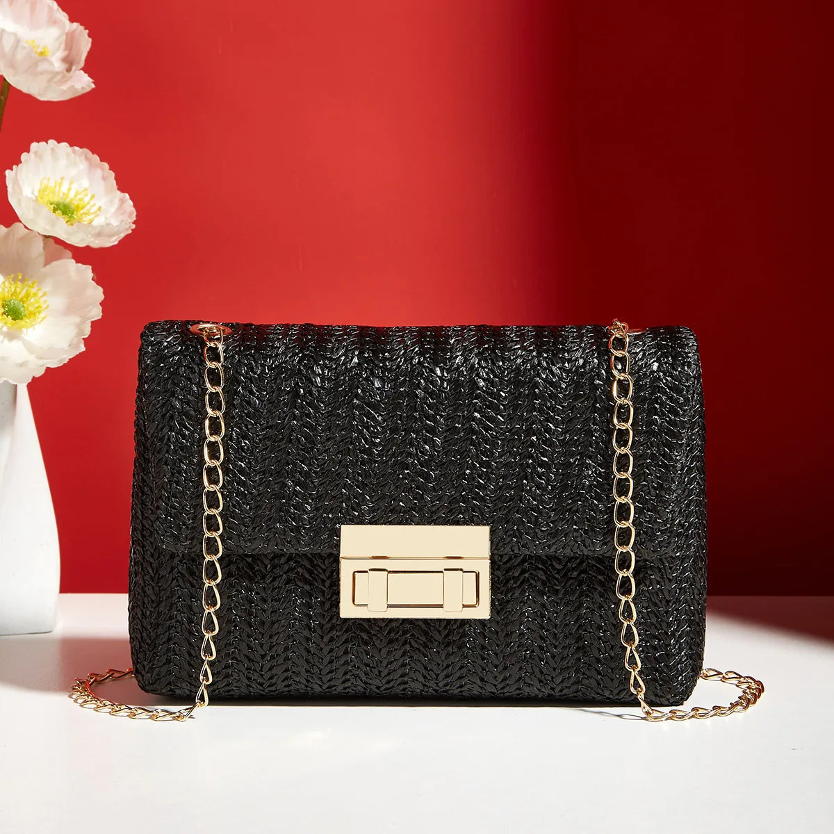 ♡ Woven Chain-Strap Shoulder Bag