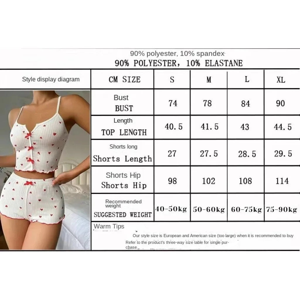 ❀ Heart Print Satin-Look Pajama Set