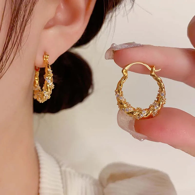 ⟡ Twisted Zircon Hoop Earrings