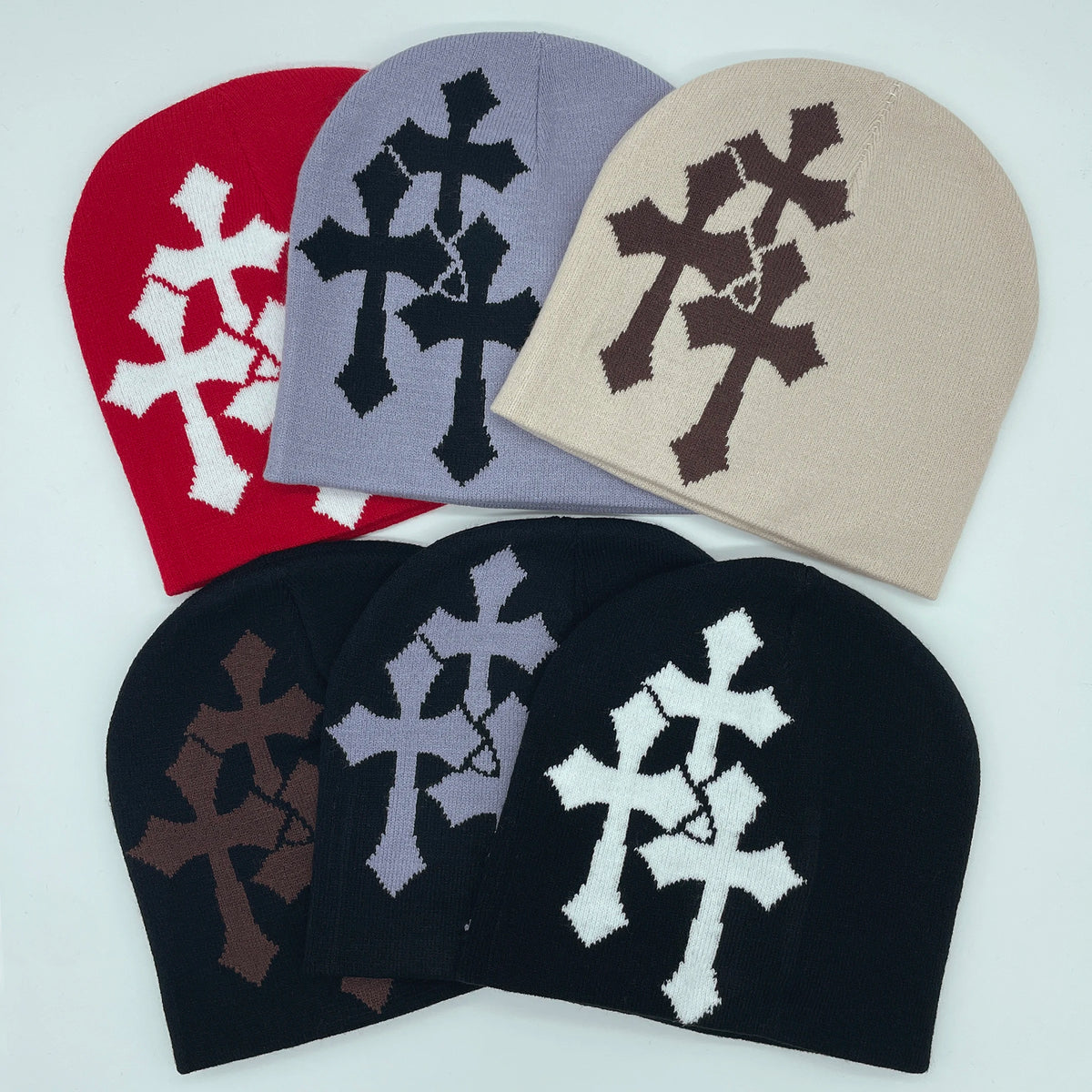 ✟ Crucifix Jacquard Knit Beanie