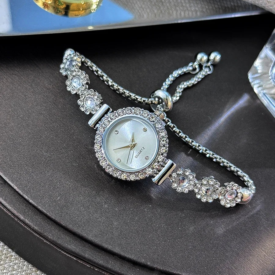 ✧ Rhinestone Flower Bracelet Watch