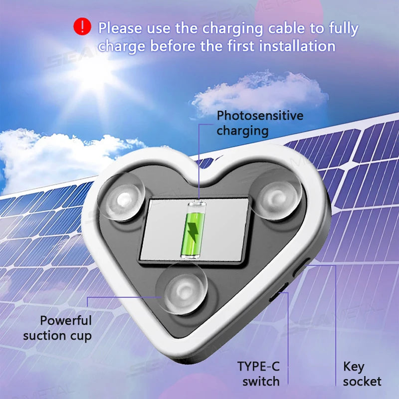 ☀ Heart-Shaped Solar LED Car Light