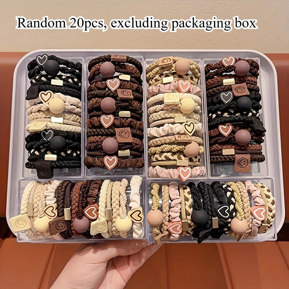 ♡ Heart Charm Beaded Hair Tie Set
