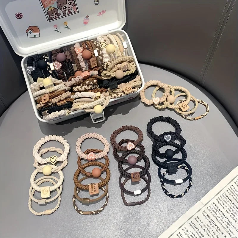 ♡ Heart Charm Beaded Hair Tie Set
