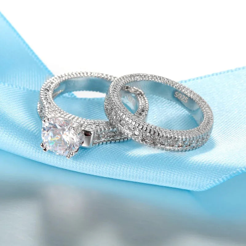 ♡ Silver-Tone Couple Ring Set