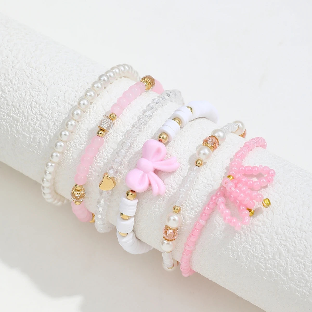 🎀 6-Piece Pearl & Bow Bracelet Set