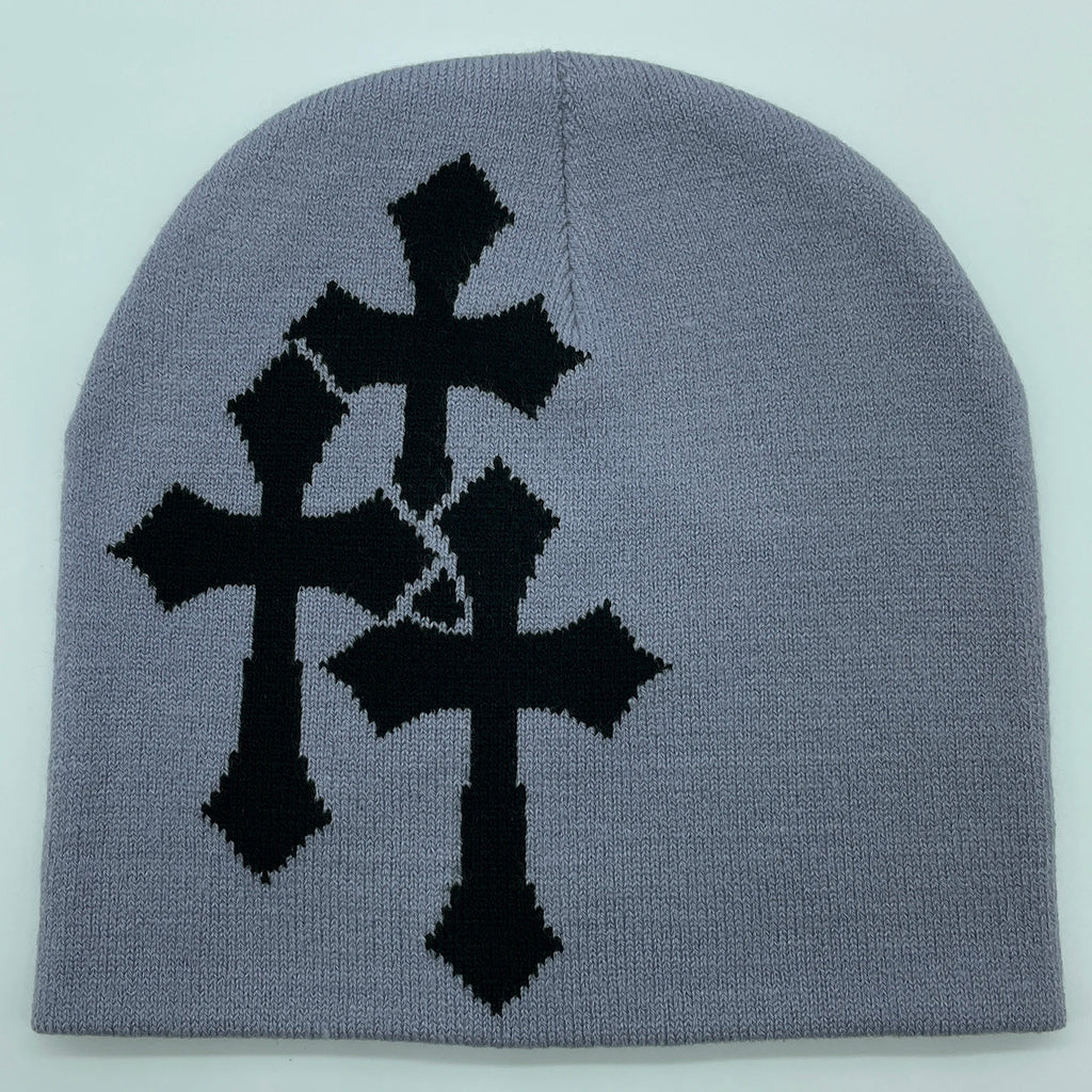 ✟ Crucifix Jacquard Knit Beanie