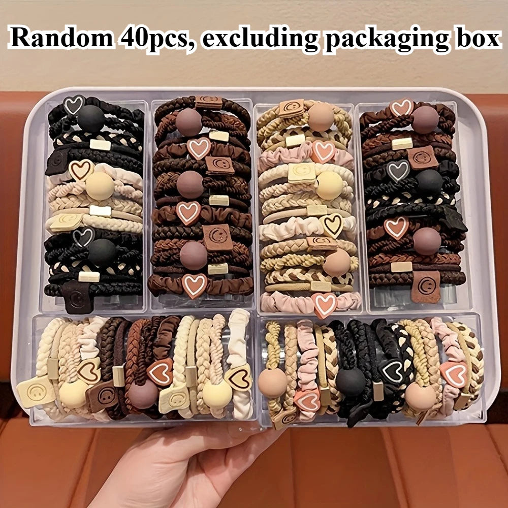 ♡ Heart Charm Beaded Hair Tie Set