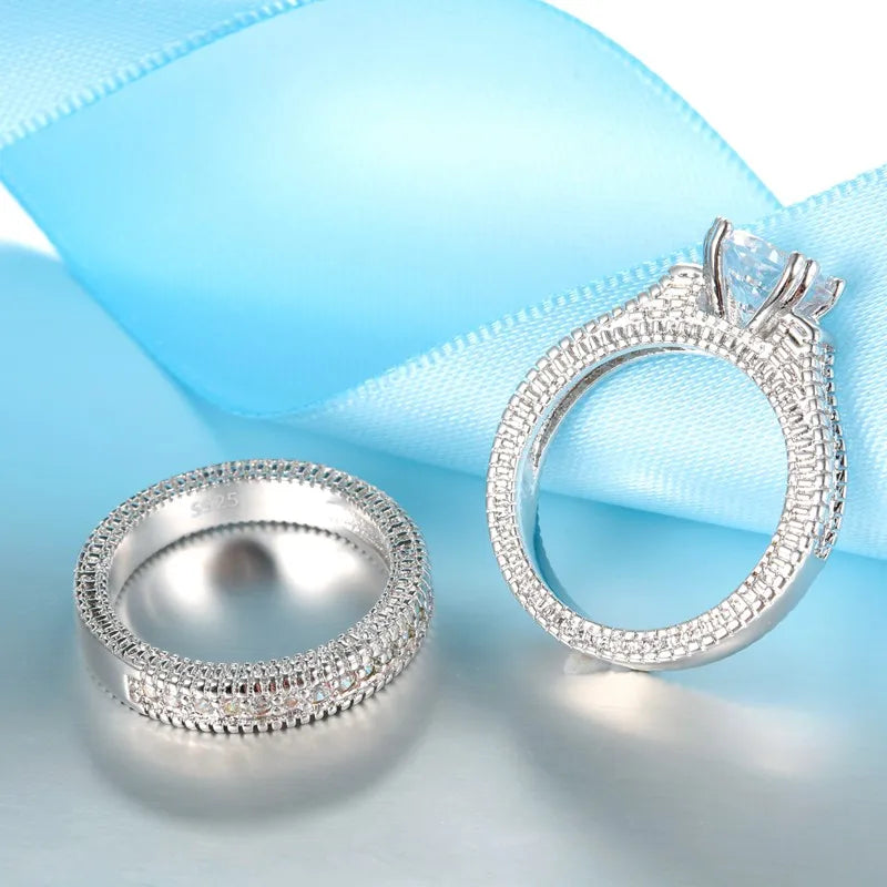 ♡ Silver-Tone Couple Ring Set