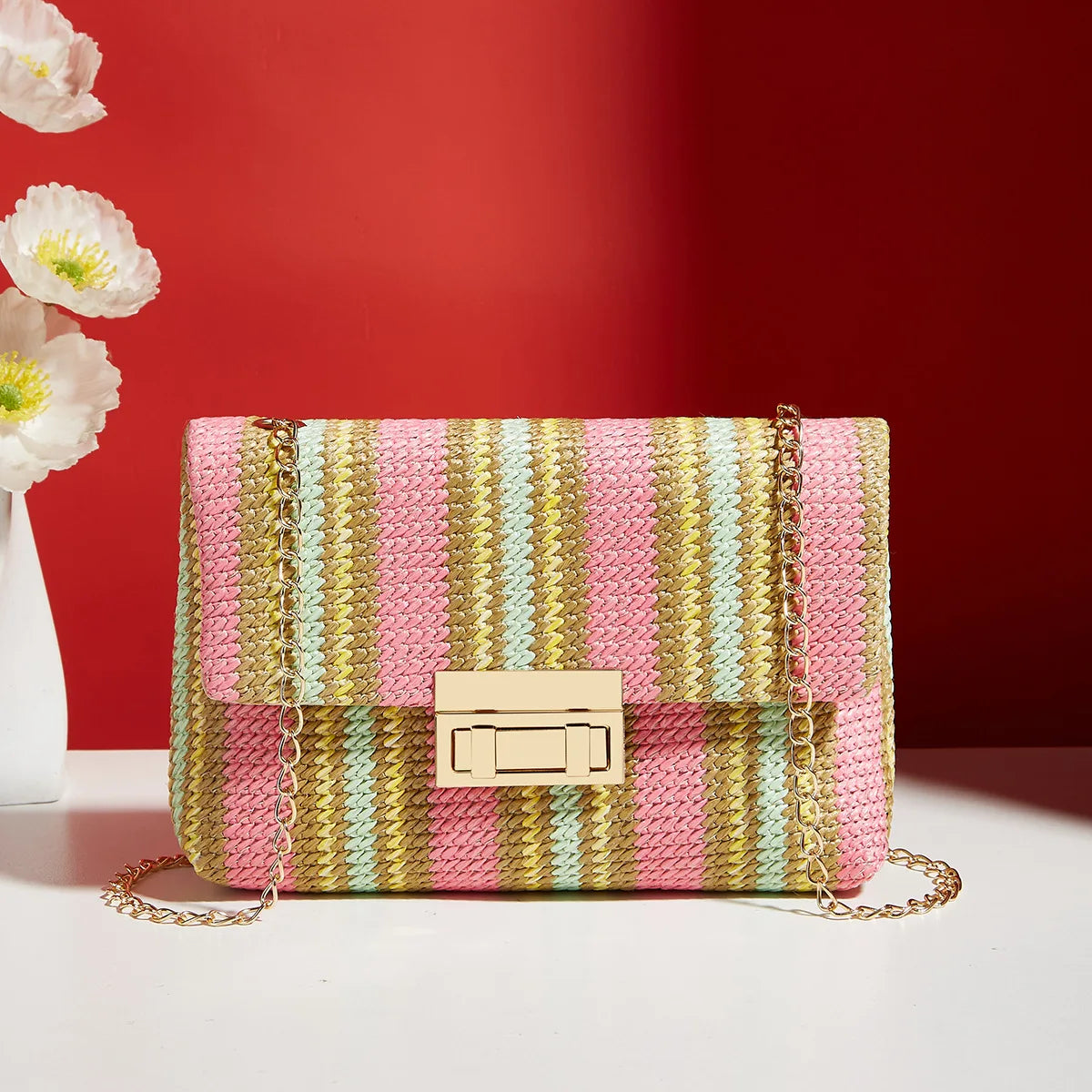 ♡ Woven Chain-Strap Shoulder Bag