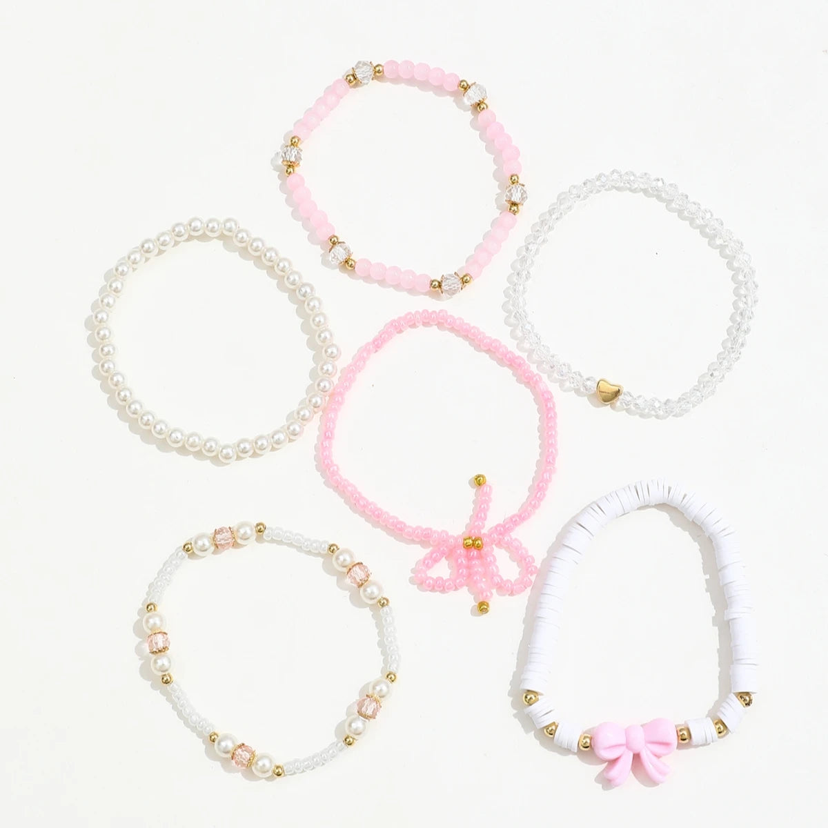 🎀 6-Piece Pearl & Bow Bracelet Set