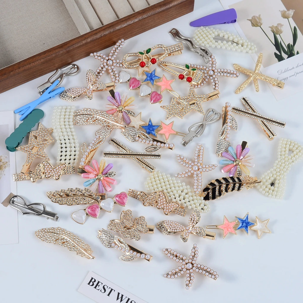 ✧ Pearl Bow Hair Clip Set