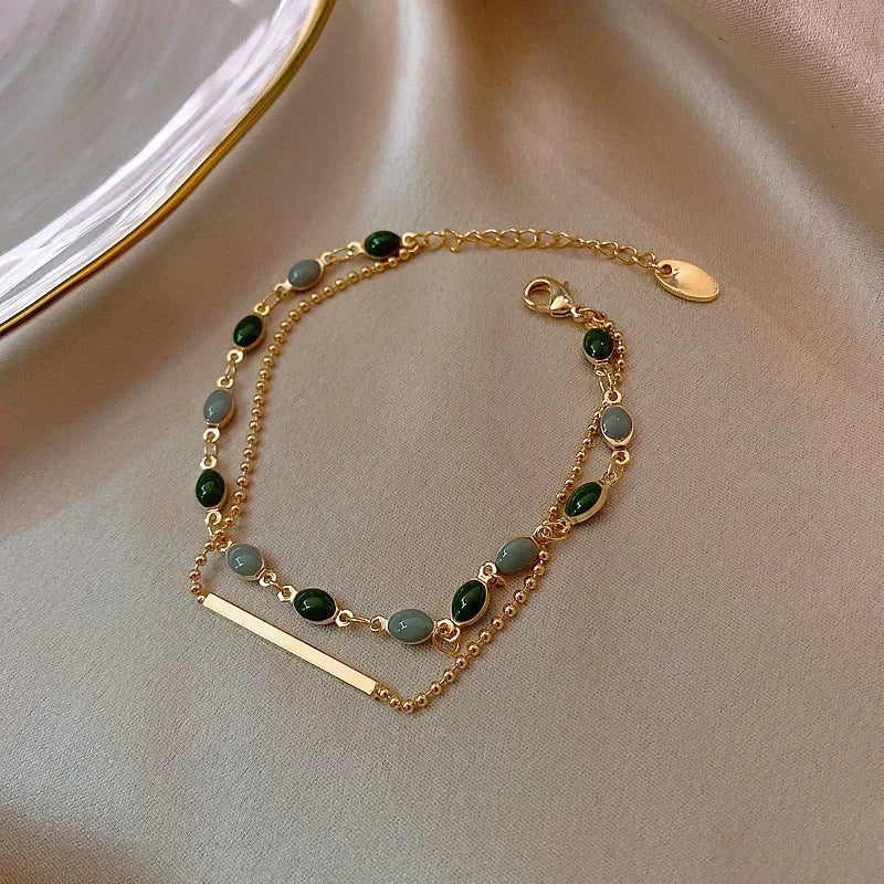 ✧ Double-Layer Crystal Charm Bracelet