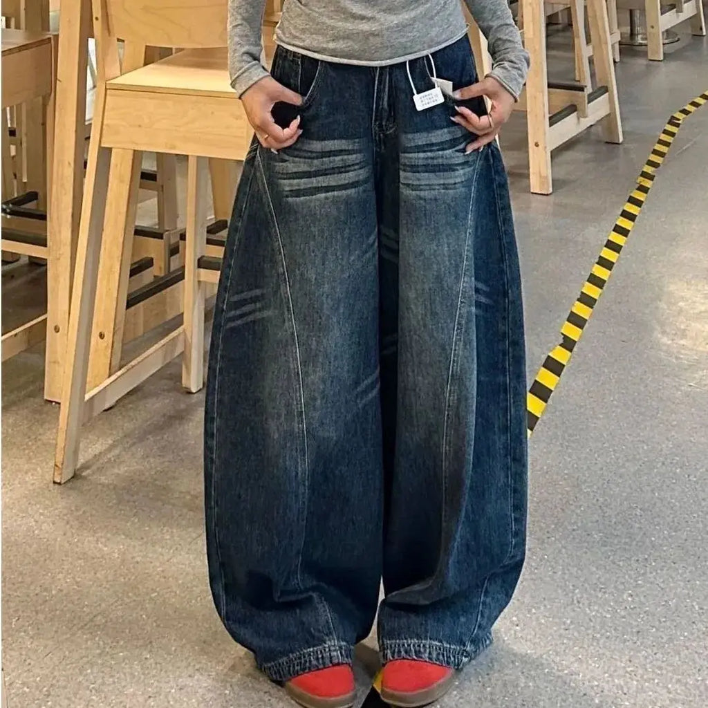⛓ Women's Blue Washed Wide-Leg Jeans