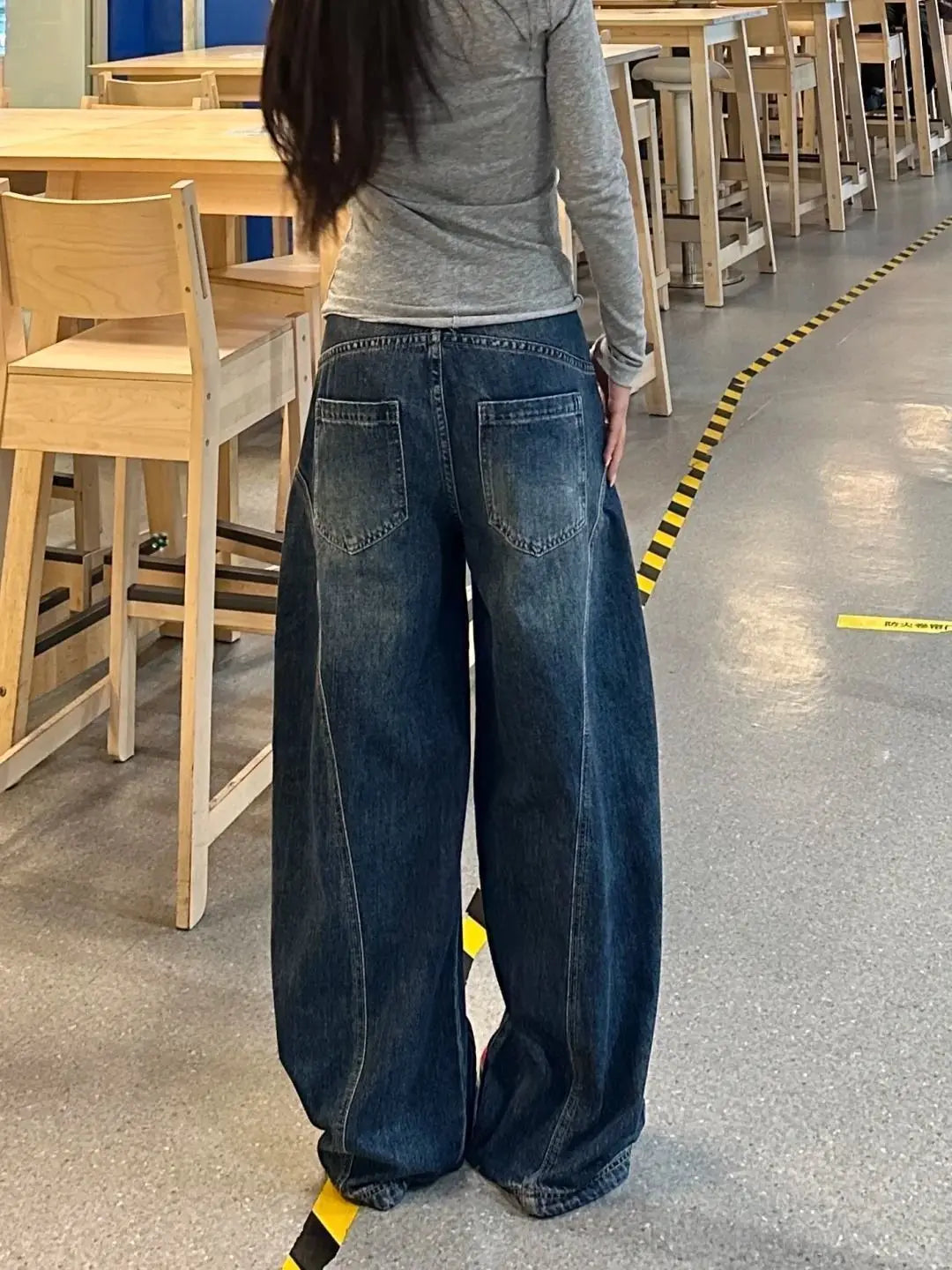 ⛓ Women's Blue Washed Wide-Leg Jeans