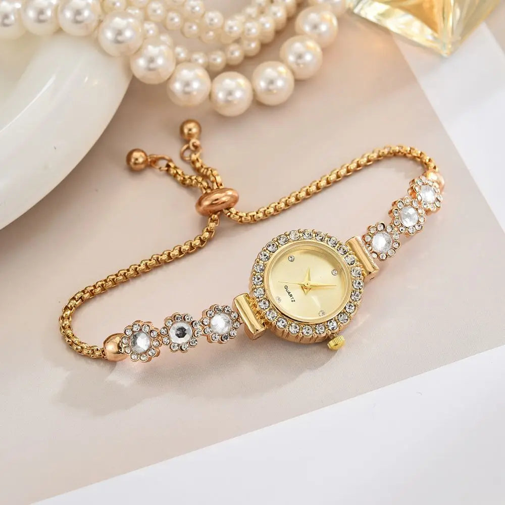 ✧ Rhinestone Flower Bracelet Watch