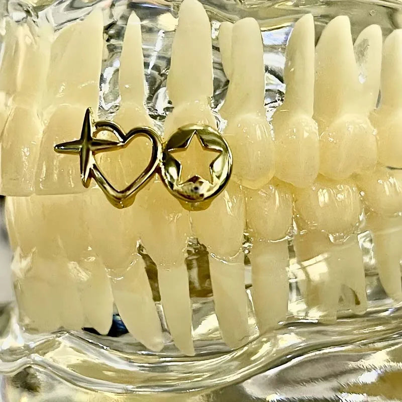 ♡ Silver-Tone Hollow Heart Tooth Caps