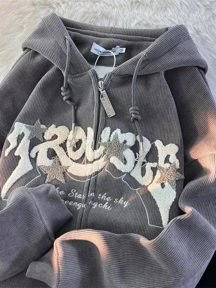 ✦ Embroidered Zip-Up Hoodie