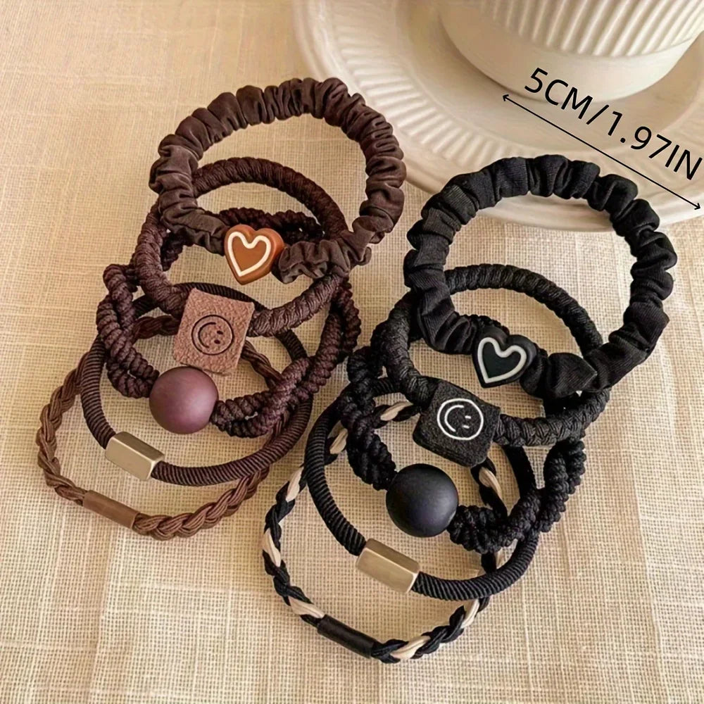 ♡ Heart Charm Beaded Hair Tie Set