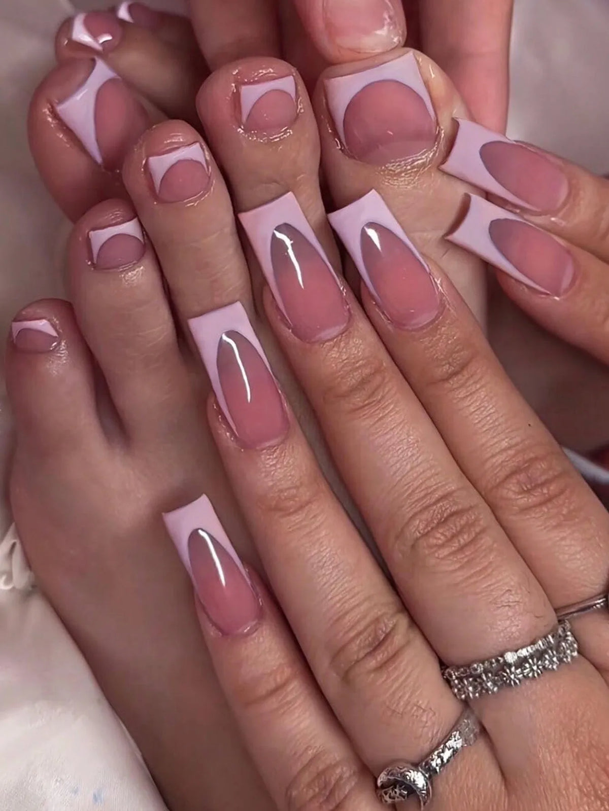 ♡ French-Style Finger & Toe Press-On Nails · 48 Pieces