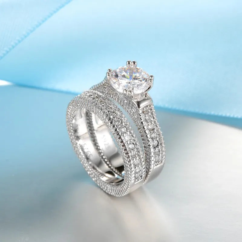 ♡ Silver-Tone Couple Ring Set