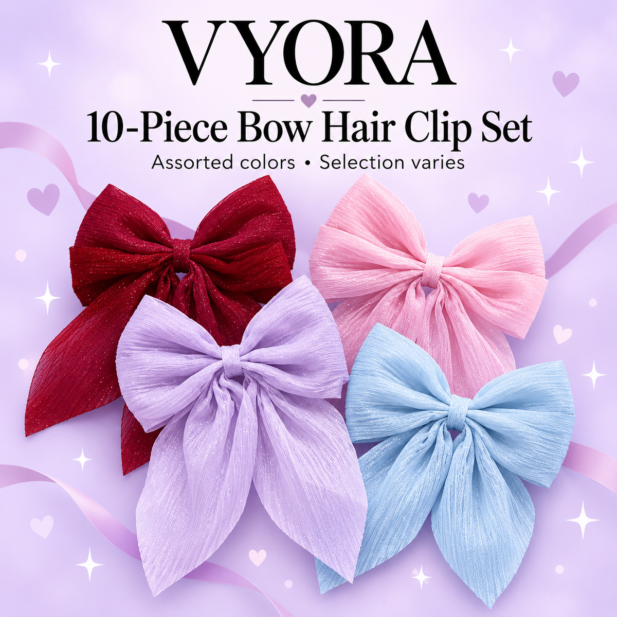 VYORA 10-piece assorted bow hair clip cover