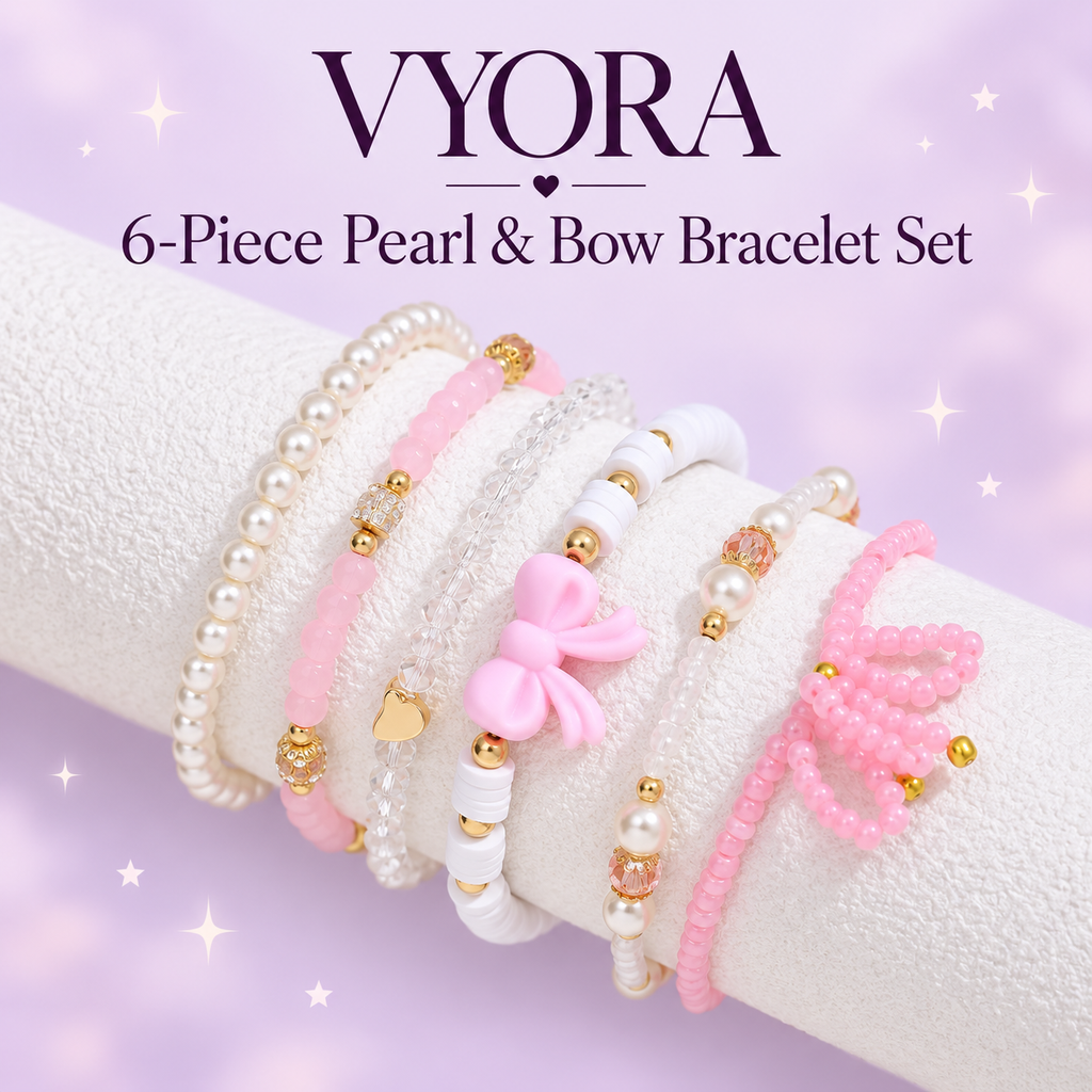 VYORA 6-Piece Pearl & Bow Bracelet Set