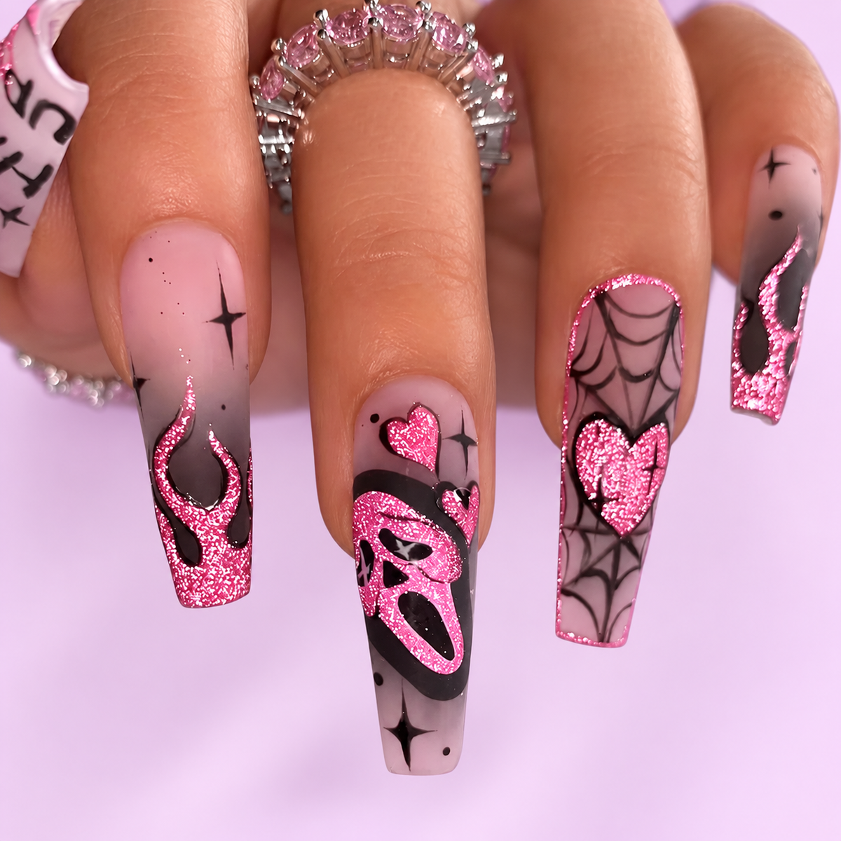 ♡ Glitter & Gothic Press-On Nails · 24 Pieces