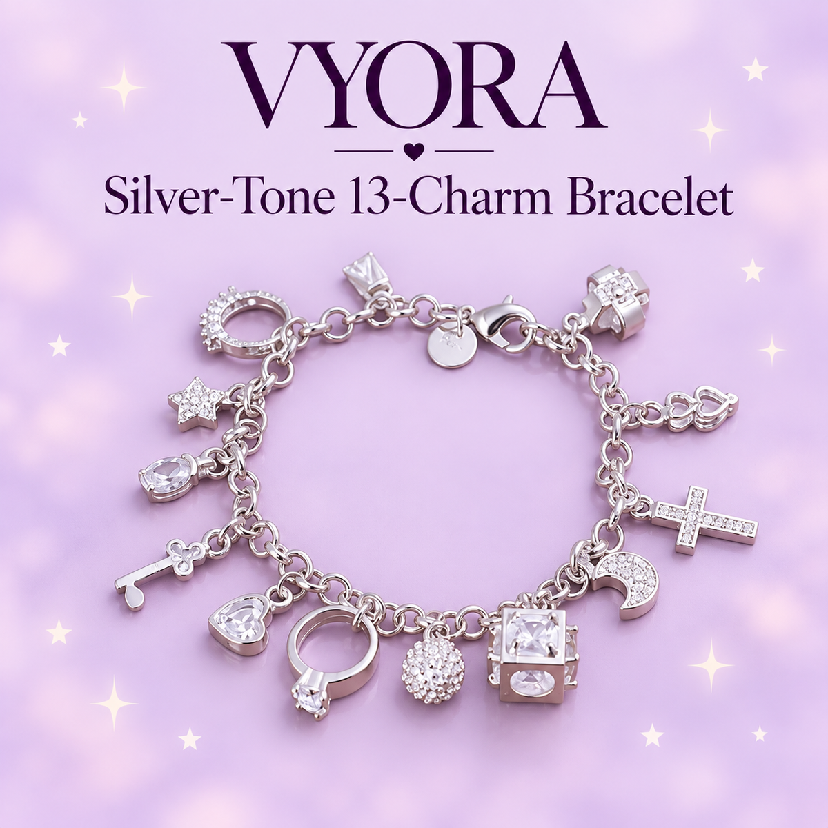 VYORA Silver-Tone 13-Charm Bracelet